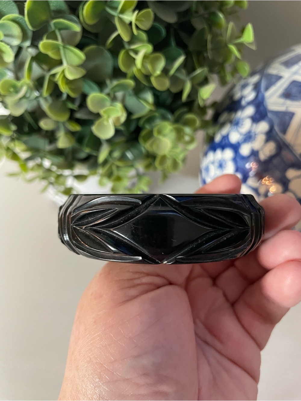 Vintage 1940's Bakelite Deeply Carved Black Bangle Bracelet